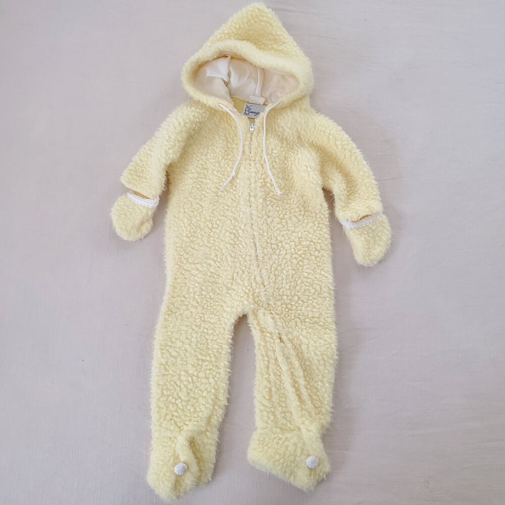 Vintage Yellow Fuzzy Hooded PJs 12-18 months
